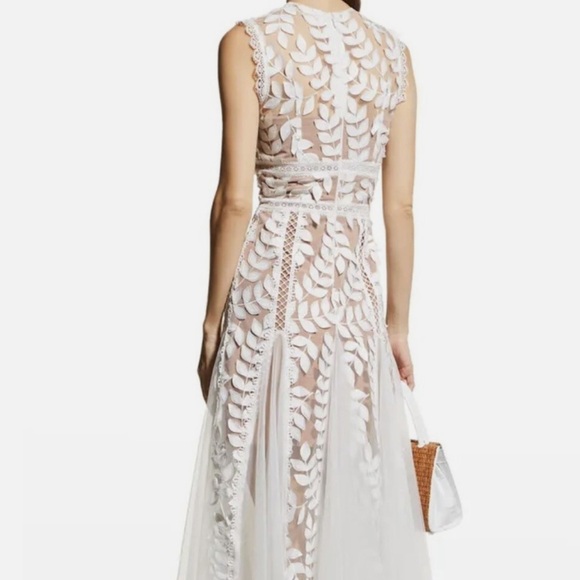 Bronx & Banco Saba Blanc Appliqué Midi Dress - White Lace, Size 6 - Picture 3 of 6